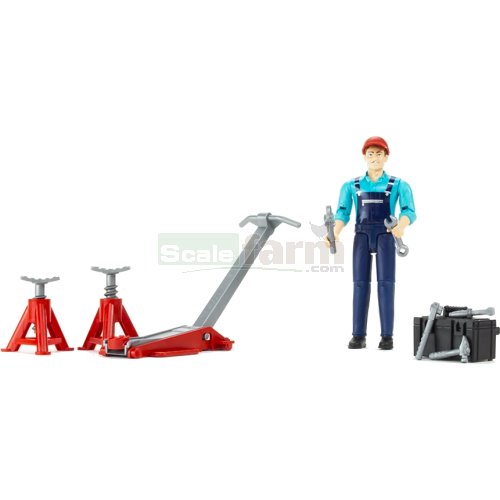 Garage Mechanic Set with Equipment and Figure