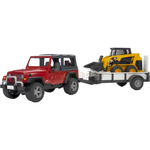 Jeep Wrangler Unlimited with Single Axle Trailer and CAT Skid Steer
