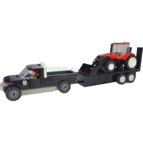 Pickup and Trailer with Case IH Front Loader Tractor Building Block Kit