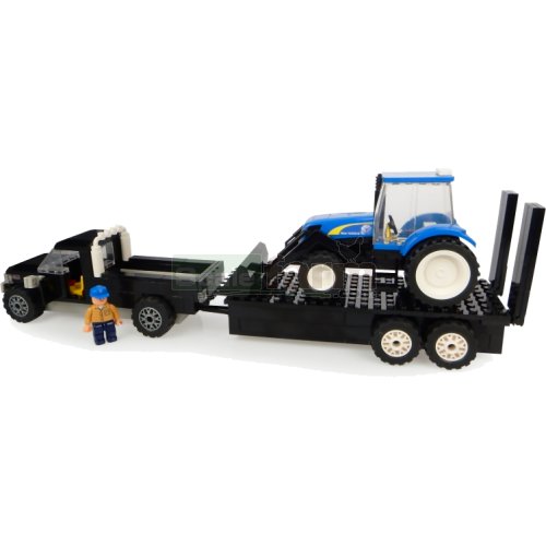 Pickup and Trailer with New Holland Front Loader Tractor Building Block Kit