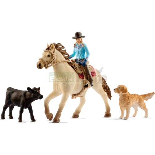 Western Riding Horse, Rider, Animals and Accessories Set