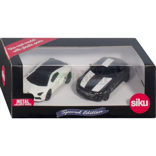 Black and White Special Edition 2 Car Set - Mercedes SLS / Lamborghini Aventador