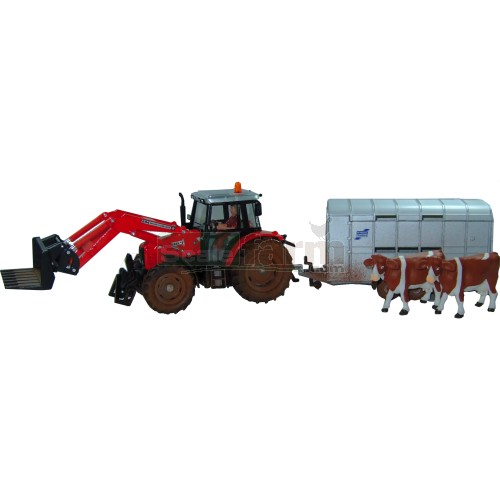 Massey Ferguson 894 Tractor with Front Loader and Ifor Williams Livestock Trailer (Mud Effect)