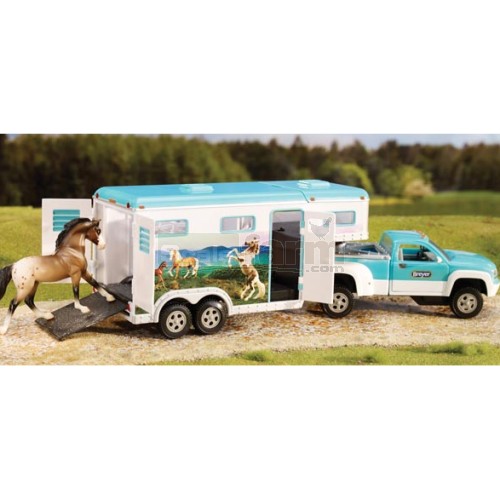 Stablemates Pick-up Truck & Gooseneck Trailer - Turquoise & White