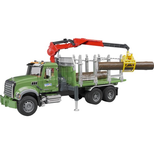 MACK Granite Timber Truck with Loading Crane and 3 Trunks