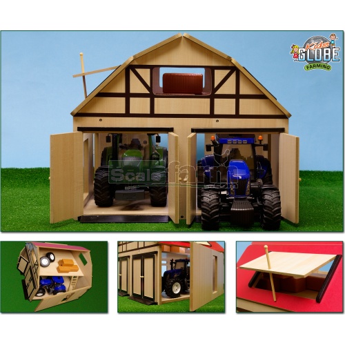 Kids Globe 610220 Wooden Farm Shed For Two Tractors