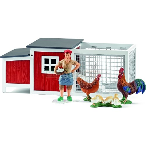 Chicken Coop and Run, Chickens and Farmer Set