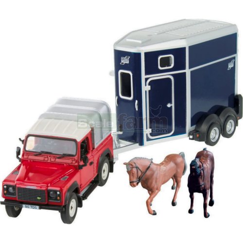 Land Rover Defender 90 with Ifor Williams HB506 Horse Box and Horses
