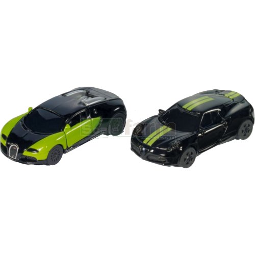 Black and Green Special Edition 2 Car Set - Bugatti Veyron / Alfa Romeo 4C
