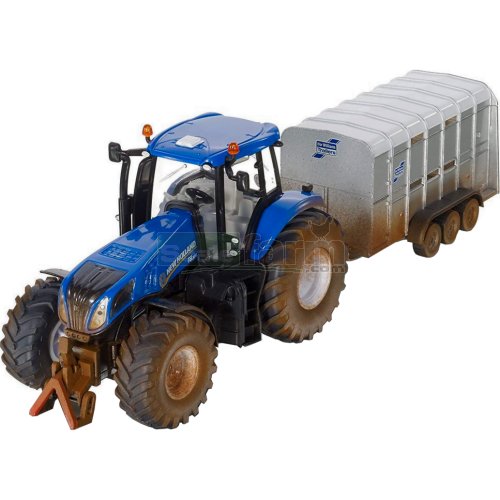 New Holland T8.390 Tractor with Ifor Williams Livestock Trailer - Mud Effect