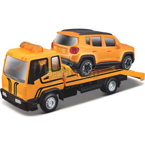 Flatbed Tow Truck and Jeep Renegade - Yellow