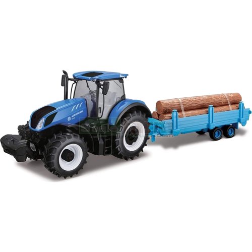 New Holland T7.315 Tractor with Trailer and 3 Logs