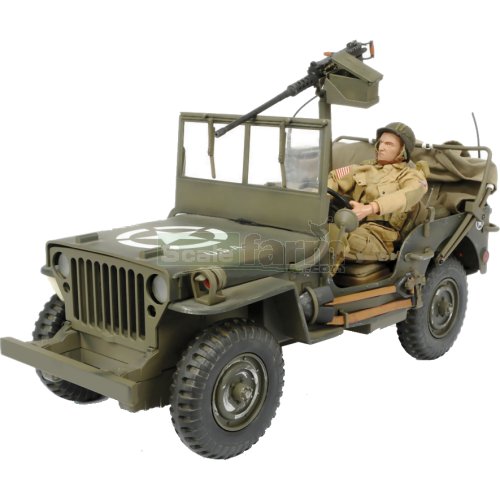 Willys 4X4 W Open Top Jeep with Mounted Gun and Soldier