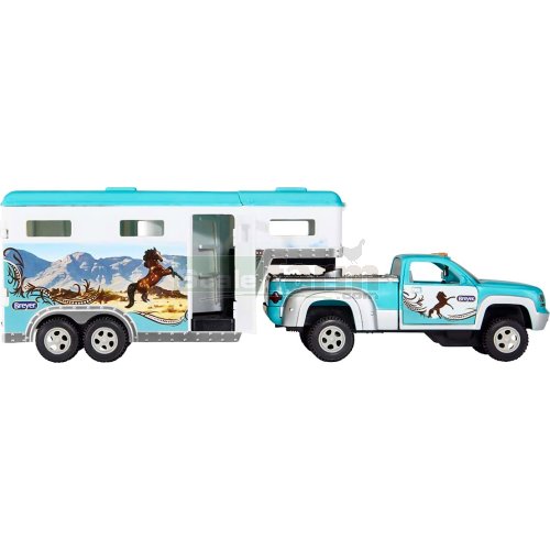 Stablemates Pick-up Truck and Gooseneck Trailer - Turquoise/White