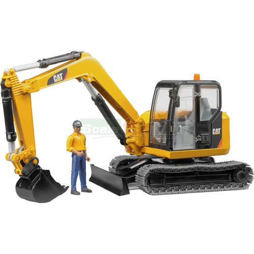 CAT Mini Excavator with Worker Figure