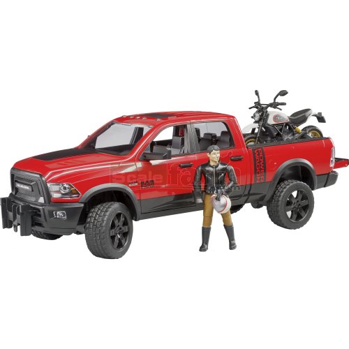 RAM 2500 Power Wagon Pick Up Truck with Ducati Scrambler Desert Sled and Rider