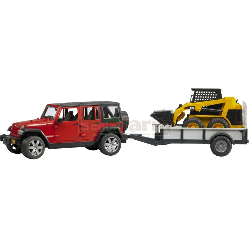 Jeep Wrangler Unlimited Rubicon with Single Axle Trailer and Cat Skid Steer Loader