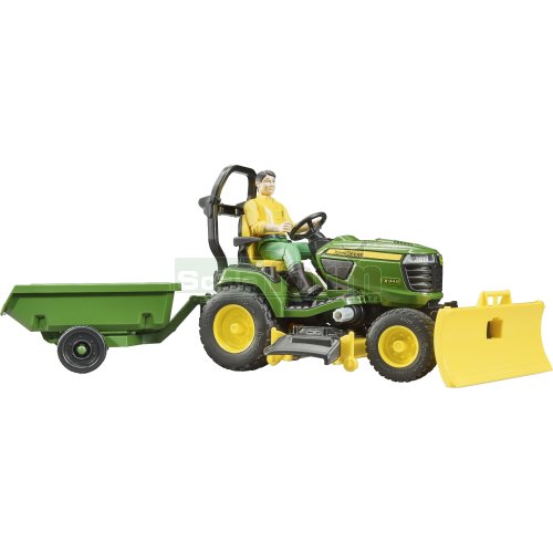 John Deere X949 Mowing Tractor with Trailer and Figure
