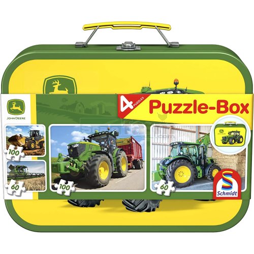John Deere Puzzle Box with 4 Jigsaws in Keepsake Tin
