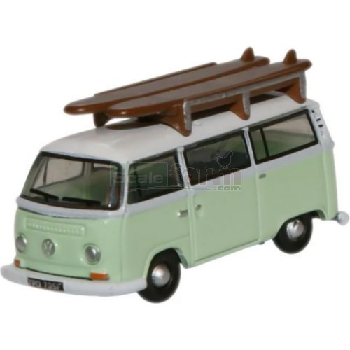 VW T2 Bus with Surfboards - Birch Green/White