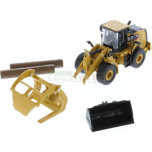 CAT 950M Wheel Loader with Log Fork and Logs