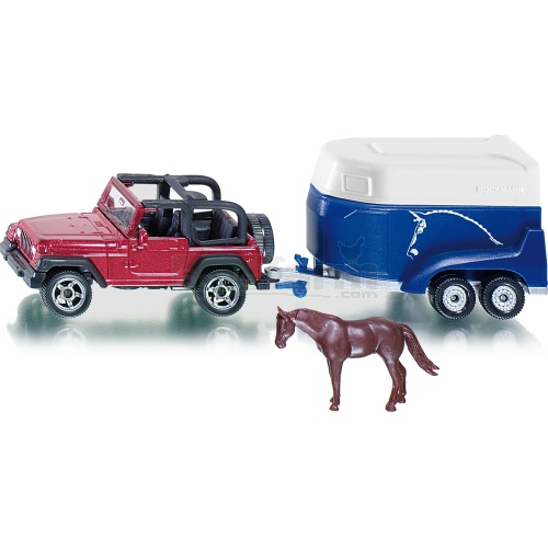 Jeep Wrangler with Horse Trailer and Horse