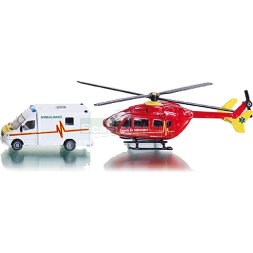SUPER SIKU 1850 Rescue Service Set Ambulance Helicopter 1:87 Die Cast RETIRED 
