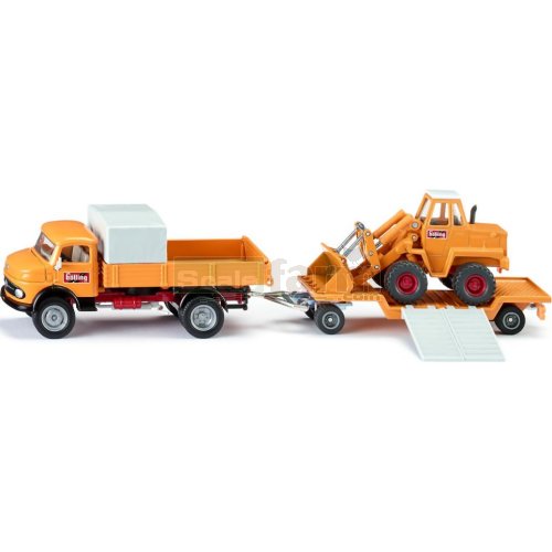Mercedes Benz 710 Flatbed with Low Loader and Kramer 411 Wheel Loader - Bölling