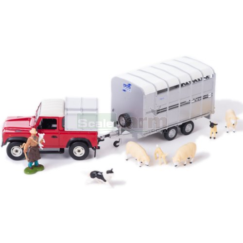 Land Rover Defender 90 with Ifor Williams Livestock Trailer, Farmer and Sheep