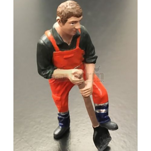 Worker Digging with Spade - Orange Safety Jacket