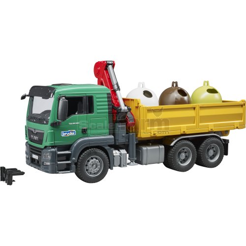 MAN TGS Truck with 3 Glass Recycling Containers and Bottles