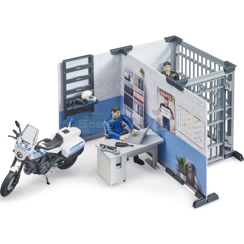 bWorld Police Station with Police Motorcycle and Figure