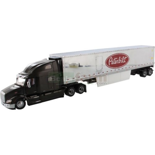 Peterbilt 579 Ultraloft Tractor (Black) with 53' Refrigerated Van (Chrome)