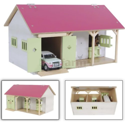 Horse Stable with 2 Stalls and Storage Area - Pink