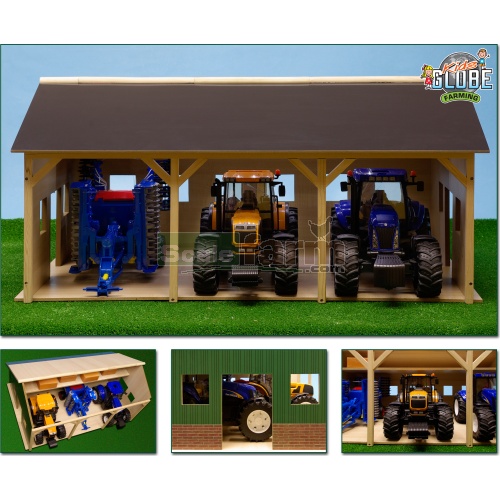 Kids Globe 610340 - Wooden Farm Shed For Three Tractors