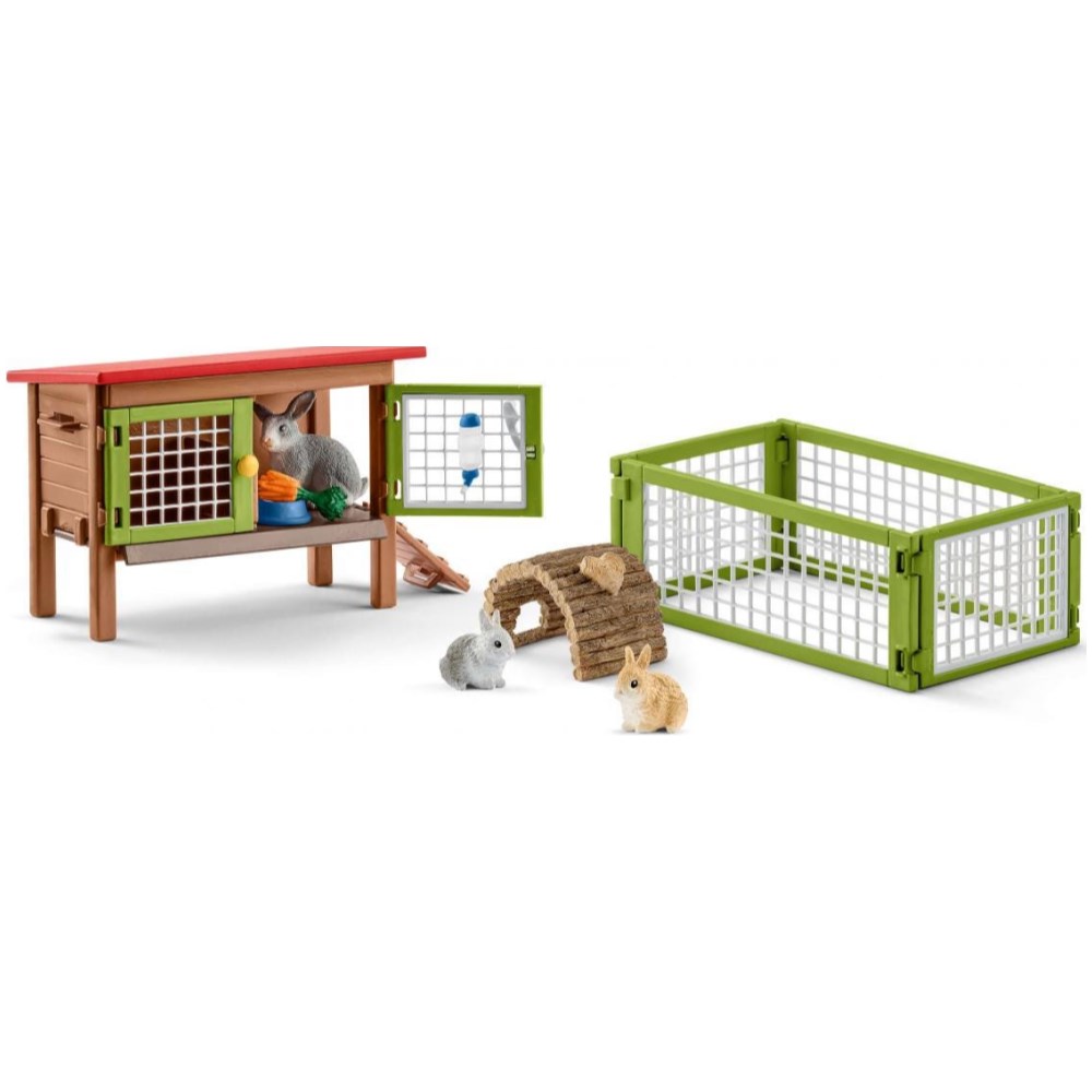 Rabbit Hutch with Rabbits and Accessories Set