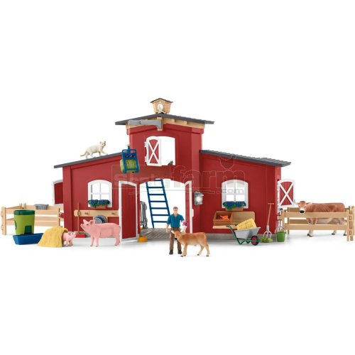 Red Barn with Animals and Accessories