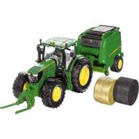 Preview John Deere 6175R Tractor with 990 Round Baler and 2 Bales